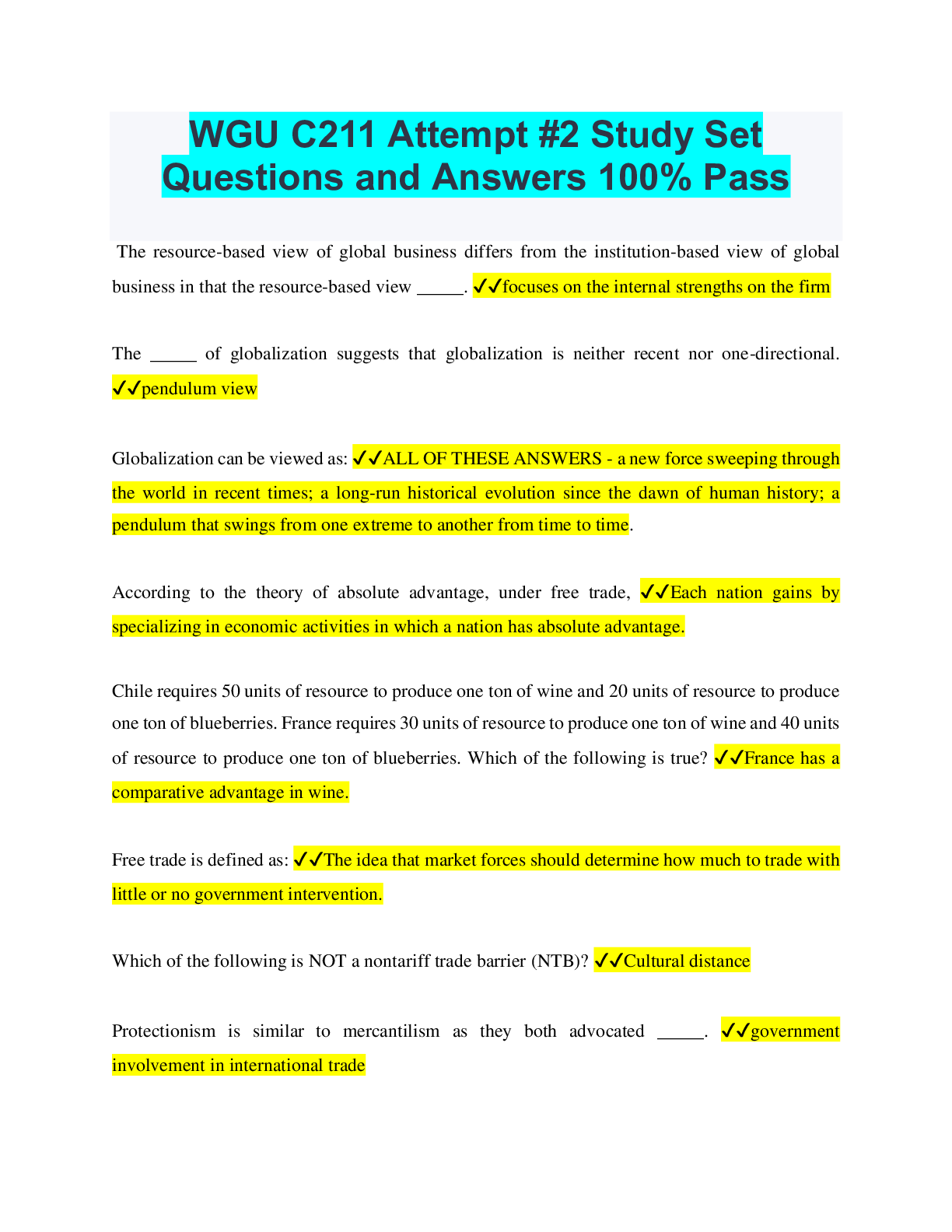 Preview of WGU C211 Attempt #2 Study Set Questions and Answers 100% Pass